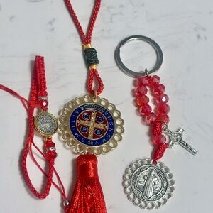 St Benedict Red and SilverKeychain Set